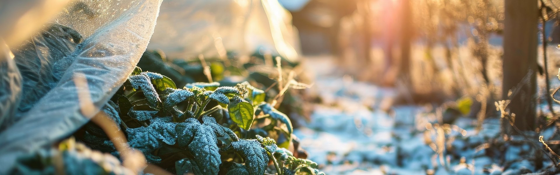 Garten im Herbst mit Frost auf Gemüsebeet
