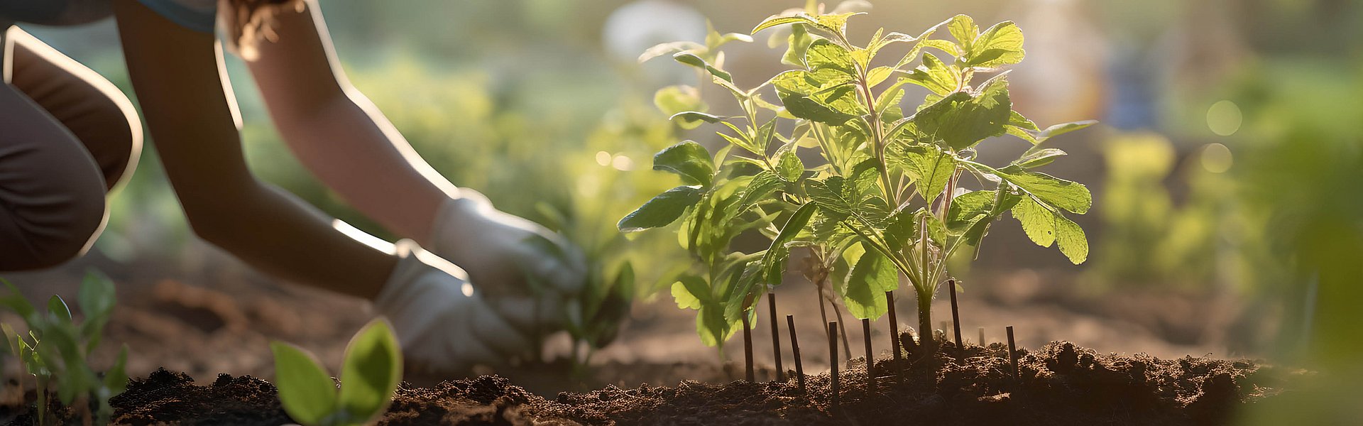 Einpflanzen von Setzlingen in den Boden
