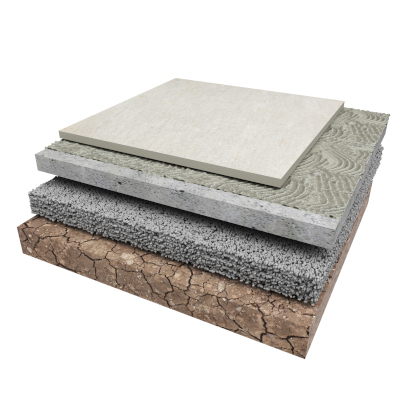 Schematische Darstellung der Verlegung von Keramikplatten auf Estrich