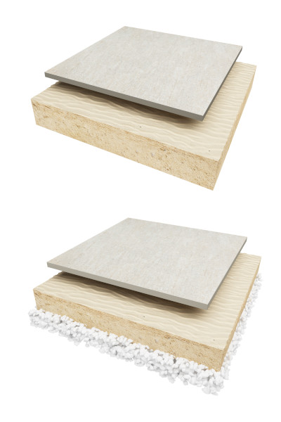 Schematische Darstellung der Verlegung von Keramikplatten auf Sand