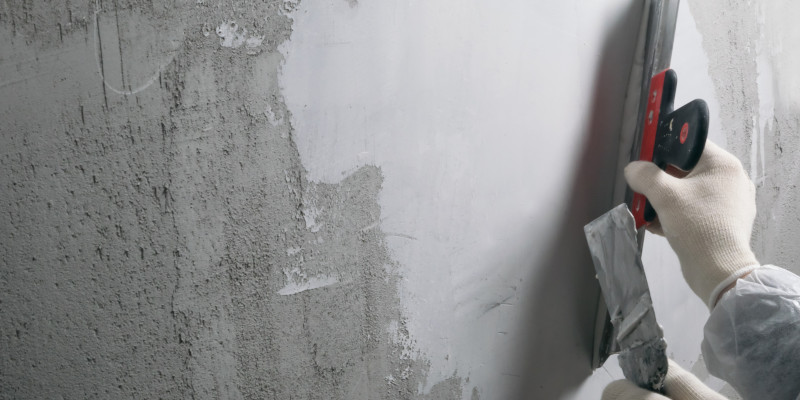 Handwerker verspachtelt eine Wand für einen planebenen Untergrund